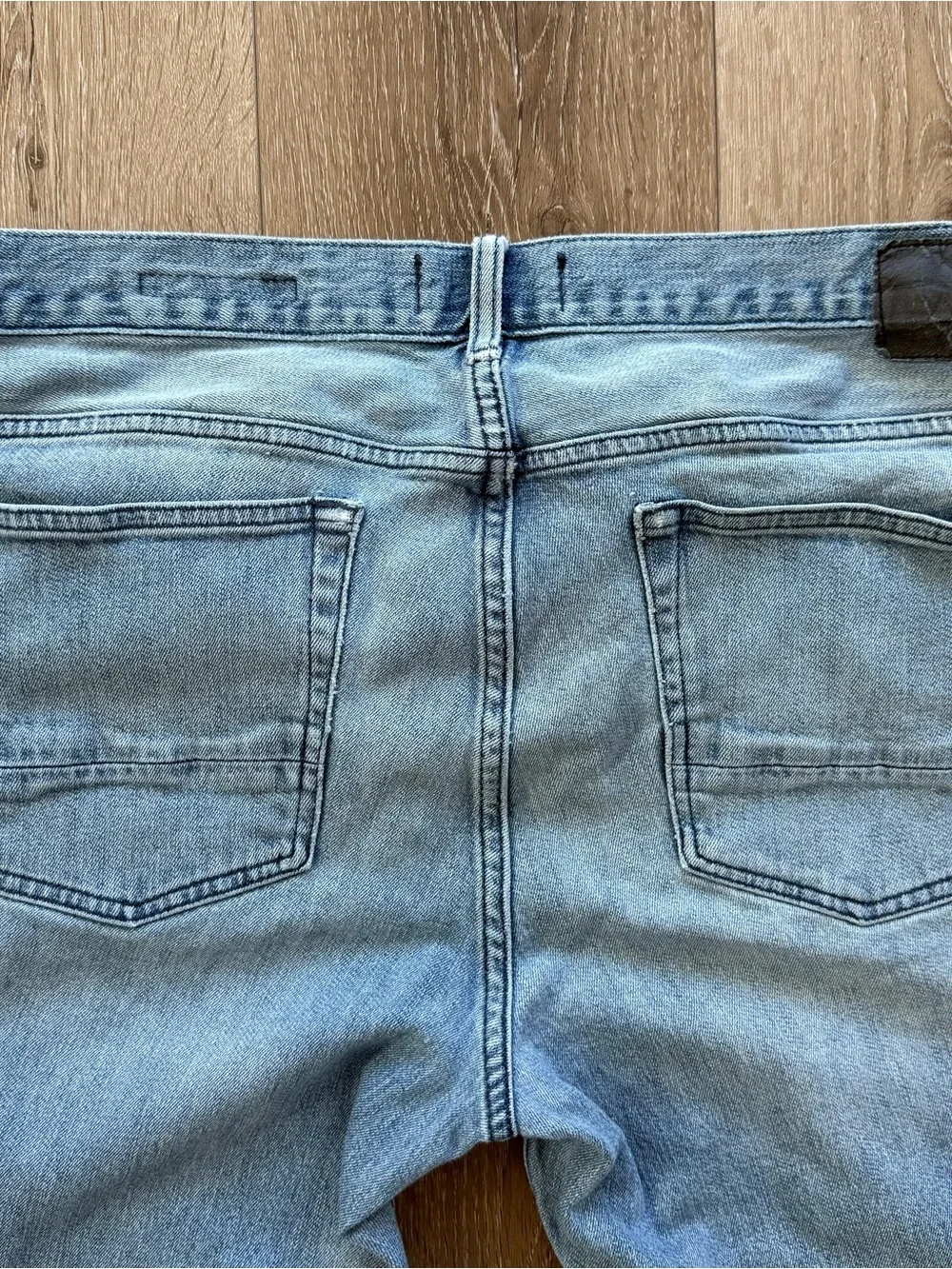 Men's Stacked light blue Skinny Motto Biker Jeans with Ribbed Knee Panels 34x32